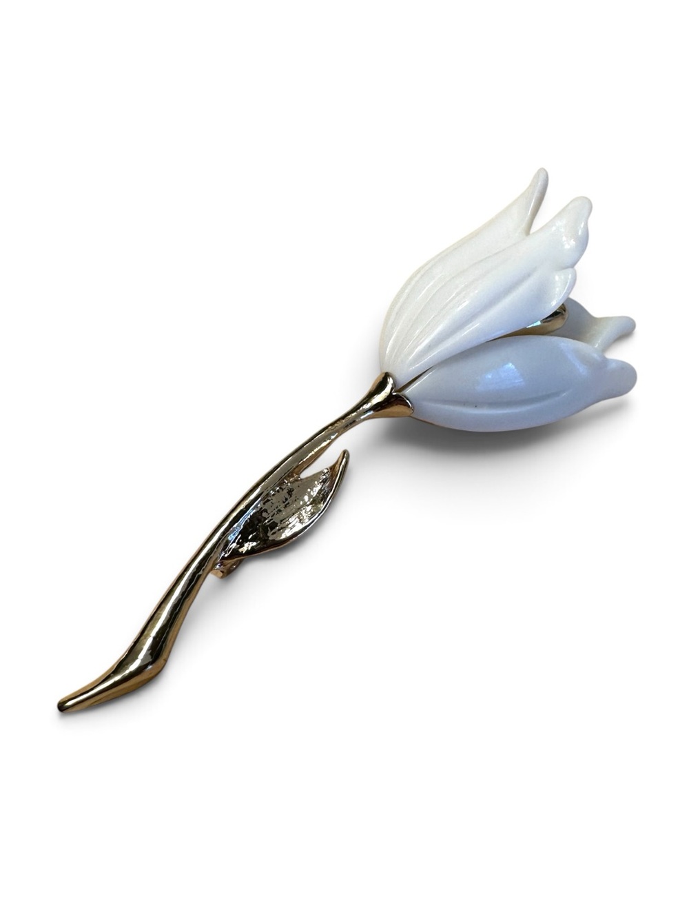 Vintage Monet White Tulip Flower Brooch
